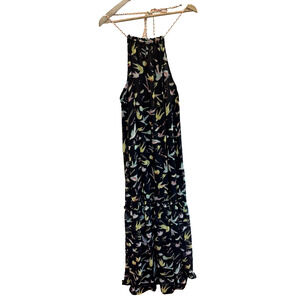 Chelsea Violet Fairy Cottagecore Halter Maxi Dress Size L Birds Tiered Sheer NWT